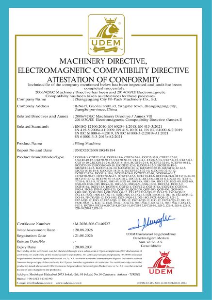 CHINA Zhangjiagang City FILL-PACK Machinery Co., Ltd certificaciones