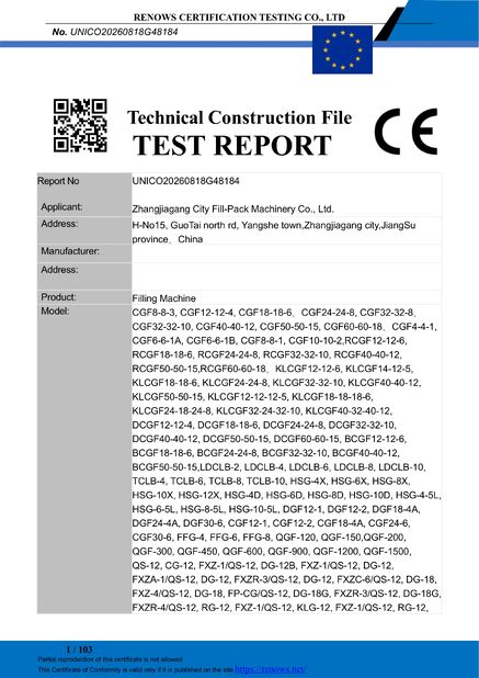 CHINA Zhangjiagang City FILL-PACK Machinery Co., Ltd certificaciones