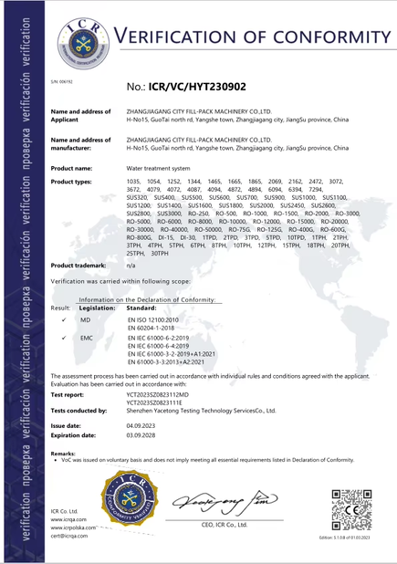 CHINA Zhangjiagang City FILL-PACK Machinery Co., Ltd certificaciones